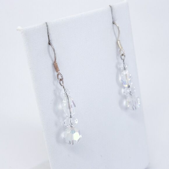 Vintage Sterling Silver 925 Iridescent Aurora Crystal Dangle Earrings - Picture 3 of 5